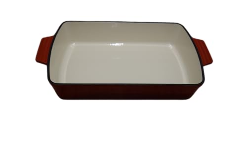 Plat à Rôtir en Fonte Émaillée, Rouge et Blanc, Rectangulaire avec Poignées