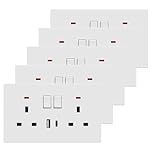 BSEED Double Socket with USB C 5 Pack, Electrical Double Switched Power Plug Wall Socket with LED Indicator, PC Wall Plate Outlet, White, 13A