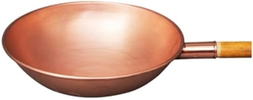 Pure Copper Manual Thickening Fried Pot Round Bottom Long Handle Wok Soup Sauce Pan Household Smokeless Gas Induction Cooker,34cm