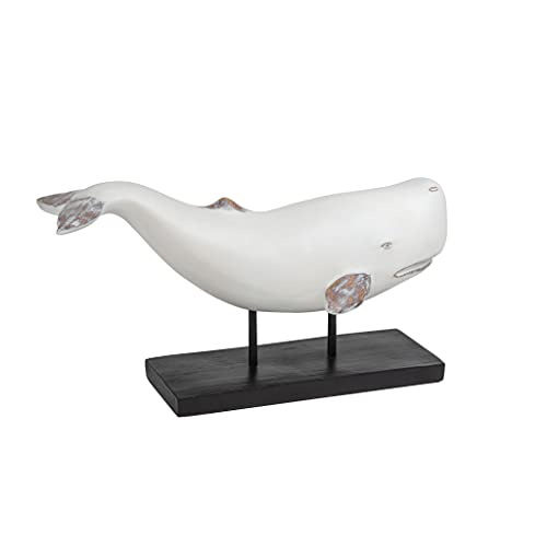 Torre & Tagus Whale On Stand Coastal Decor Statue - Rustic Cottage Table Decor Animal Sculpture For Shelf Mantle Tabletop Centerpiece In Nautical Seaside Living Room, Bedroom, Office, Bathroom, White #TOP4