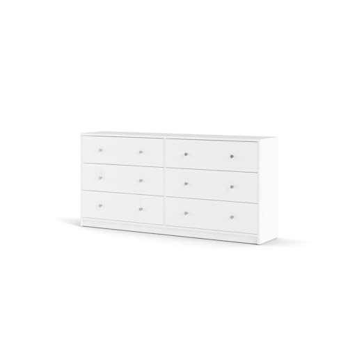 Sleek 6 Drawer Double Dresser in White by FurniFact, Ideal for Maximizing Storage in Compact Living Areas While Enhancing Decor