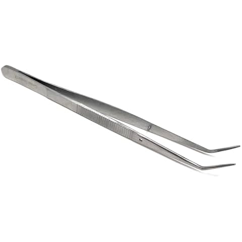 Multipurpose Stainless Steel Chef Tweezers 6" Precision Serrated Food Styling Tongs for Culinary Schools, Restaurants, Baking Shops, Cooking Enthusiasts (Angled Tips) Cover