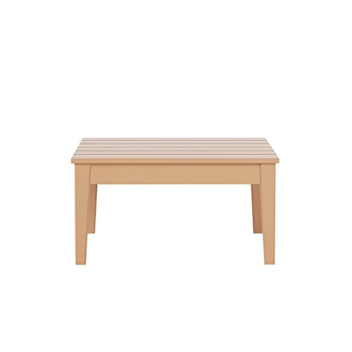 Westintrends Ashore Outdoor Coffee Table, 32 Inch All Weather Poly Lumber Adirondack Patio Coffee Table Square Low Table, Teak #TOP3