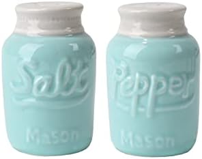 Servette Home Light Blue Salt and Pepper Shakers Ceramic Mason Jar Spice Jars, (SVSP0125LB)
