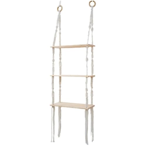 Topyond ハンギングシェルフ、部屋の装飾用の 3 段ボヘミアンウォールシェルフ、寝室とリビングルーム用の装飾的なクリーミーホワイトのマクラメシェルフ、家の整理用の ハンギングシェルフ