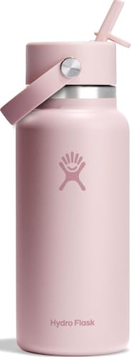 Hydro Flask – Wide Flex Straw Cap 946 ml (32 oz) Botella – Acero inoxidable, popote a prueba de fugas, apta para lavavajillas – Aislada, 24 h fría – Boca ancha, apta para cubos de hielo – Trillium