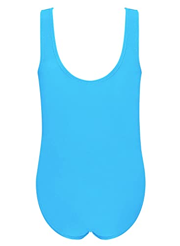 Image of SHEKINI Girls Solid Bathing Suits Kids One Piece Swimsuits U Neck Cute Swimwear Sky-Blue