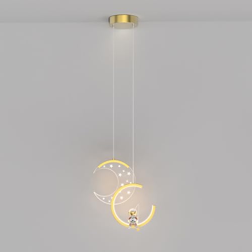 Suspension Demi-Lune pour Chambre d'enfant, 2 lumières, dorée, Style Astronaute, LED Noire, Moderne, dimmable, pour Chambre de Fille ou de garçon.