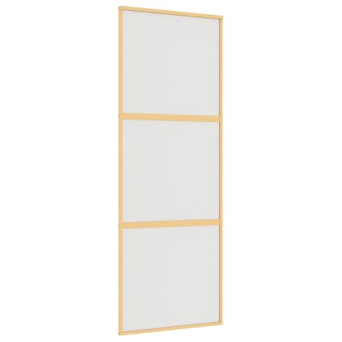 vidaXL Gold Sliding Door with Frosted ESG Glass and Aluminium Frame; Modernist 76x205 cm Design; Lightweight and Easy Slide Function; Contemporary Look for Home or Office