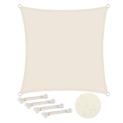 WOLTU Toldo Vela Impermeable Cuadrado 2x2 m Poliéster Protección Rayos UV Intemperie para Patio Exteriores Jardín Color Arena Crema
