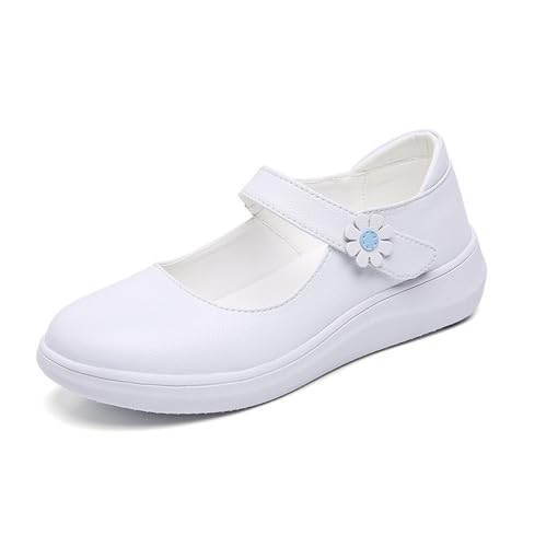 CLSQLXYJZC Nursing Shoes for Women Wedge, Women's Non Slip Lightweight Adjustable Slip On Leather Nursing Shoes, Fashionable Non Tiring Feet Healthcare Work, for Medical Workers(White Blue,5)