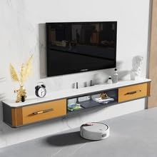 Floating TV Stand with Doors Wall Mounted TV Wall Unit Under Media Shelf with Storage for Bedroom Living Room(Orange,140cm)
