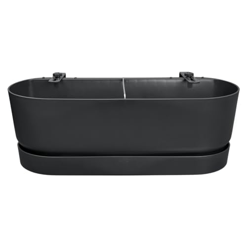 elho Greenville Easy Balcony 52 Blumentopf Balkon - Übertopf für Balkon - 100% recyceltes Plastik - Ø 52.0 x H 19.4 cm - Schwarz/Living Schwarz
