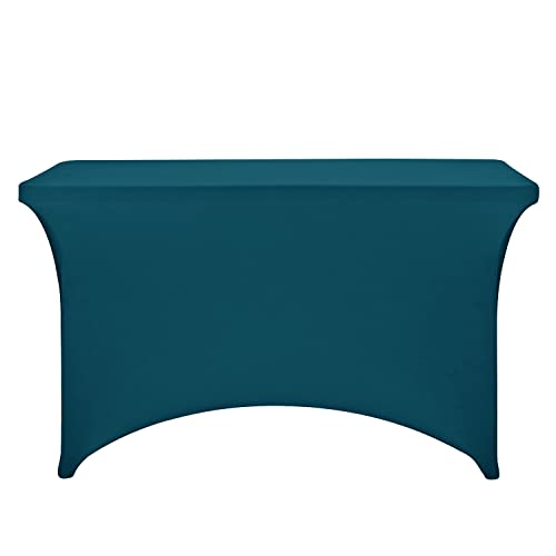 Image of FORLIFE Spandex Table Cover - Fitted 4ft Rectangular Tablecloth, Stretch Patio Cover, Universal for Wedding, Banquet, Party (Peacock)