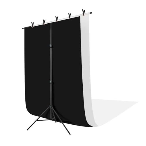 Hemmotop 背景布 背景スタンド 150x200cm 黒い布 白い布 強力クリップ付 80-200cm 高さ調整可能 背景シート 証明写真 テレワーク リモートワーク テレビ会議用 撮影スタンド 設置簡単 持ち運びが楽 写真撮影用の商品画像（Amazon）