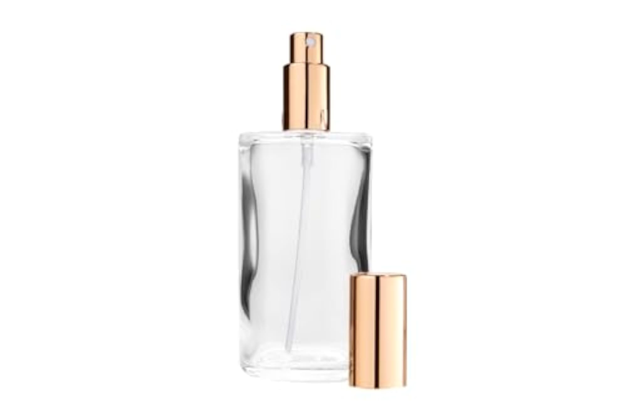 46196 Oval Bottle Clear Glass with Spray Pump and Cap for 100 ml Gold