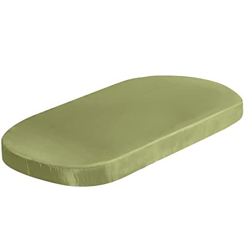 Image of SiinvdaBZX Satin Bassinet Sheets for Baby Hair, Sage Green | Silk-Like Soft Bassinet Fitted Sheets for Hourglass, Oval & Rectangular Bassinet Mattress