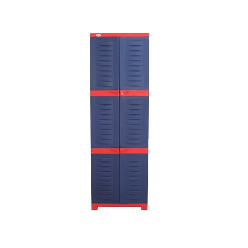 Image of Oaknest Supreme Fusion-03 Plastic Storage Cabinet | Compact & Multipurpose Storage Solution | Waterproof, Durable & Lightweight | Ideal for Home, Office & Garage | Red and Blue