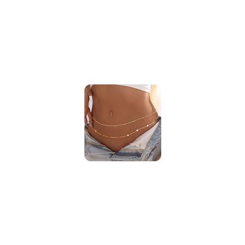 MIDEEO 2PCS 14K Gold/Silver Plated Waist Chains Pearl Belly Body Chain for the Waist Sexy Bikini Layered Waist Adjustable Chain Jewelry for Women
