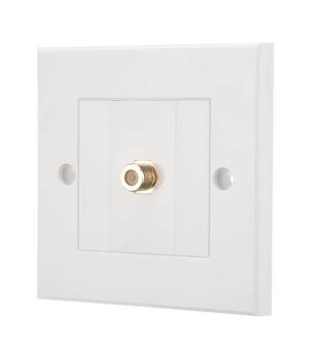Image of iSynq F-Type Satellite Coax Wall Faceplate – Single Port (1 x F-Type Female Socket) | White Single Gang Euro Module Plate | Screw-Fit, No Soldering | TV, Sky, Freesat Compatible
