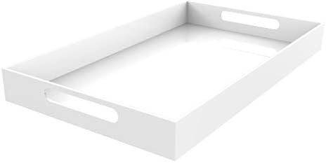 Vale Arbor White Acrylic Serving Tray for Vanity, Bathroom, Ottoman, Organizer and Décor with Handles (Rectangle, Large)