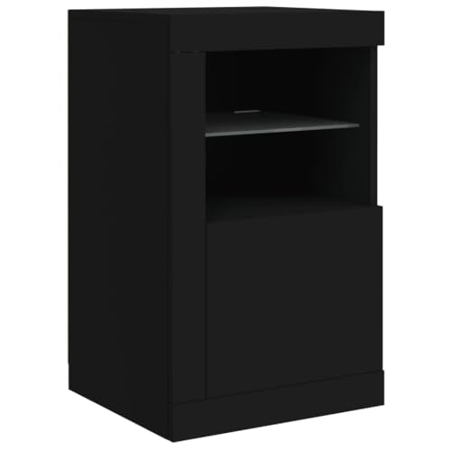 vidaXL - vidaXL Armoire Latérale avec Lumières LED, Meuble de Rangement avec Étagère en Verre, Buffet de Salon Intérieur, Moderne, Noir Bois d'Ingénierie - -3%