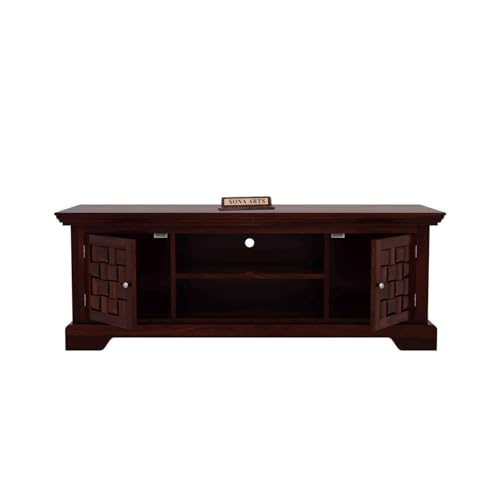 Image of Solid Wood TV Unit for Living Room 55 Inch Furniture - Wooden TV Unit with Storage Cabinet with 2 Door, 2 Shelves Wooden TV Cabinet for Living Room - Fits up to 55-Inch TV (Adrian)