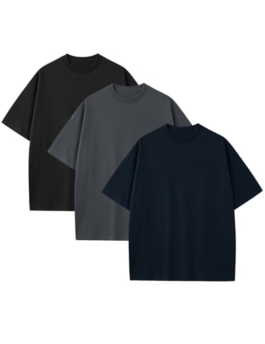 Image of Ogfao Mens Oversized T-Shirts Heavyweight Unisex Cotton T Shirts Baggy Loose Fit Basic Tees Plain Tshirts