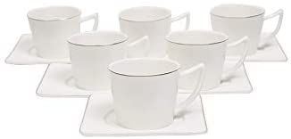 Karaca Koffieservies voor 6 personen met vierkante schoteltjes, espressokop en 6 schoteltjes, robuuste mokkatbeker, dikke drinkrand, espressokopjes, porselein - Image 8