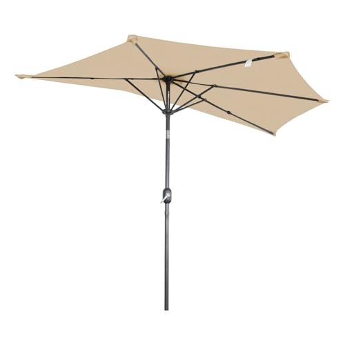Angel Living Half Circular Parasol, Sombrilla Semicircular 270cm de Acero, Mástil Central de Acero de 38 mm, Para Jardín Patio (Beige)