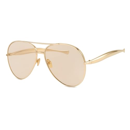 KUKASEN Trendy Retro Aviator Sunglasses for Women Men – Oversized Vintage 70s Pilot Shades, UV400 Gold Frame Glasses