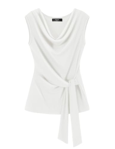 ZESICA Womens Summer Business Casual Tank Tops 2026 Cowl Neck Sleeveless Knit Slim Shirts Spring Work Dressy Blouses White Large