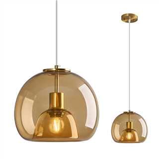 Suspension cuisine île E27 en verre cognac et métal doré pour design moderne
