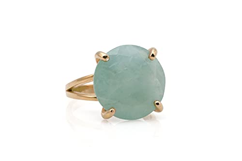 Anemone Jewelry Round Aquamarine Ring In 14K Gold-Filled Band - March Birthstone Jewelry For Any Occasion And Celebration - Handmade Women Jewelry - Free Fancy Box #TOP6