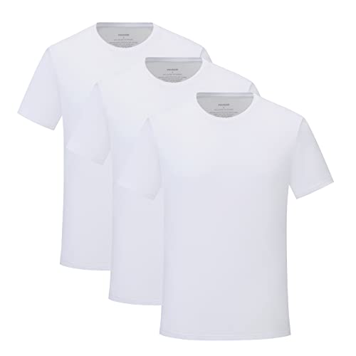 POUDEW Men's Stretch Viscose Moisture-Wicking Tagless Crew Neck Undershirts, Pack of 3 (Medium...