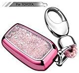 Key Fob Cover with Glitter Liquid Quicksand,Flowing Bling Sparkle Key Fob Case Fit Keyless Entry of Toyota RAV4 Crown Hyun Prado Camry Prius Corolla New Corol - Pink