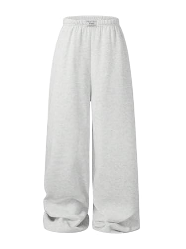 OYOANGLE Girl's Baggy Sweatpants Elastic Waist Letter Patched Straight Leg Pants Workout Open Bottom Trousers