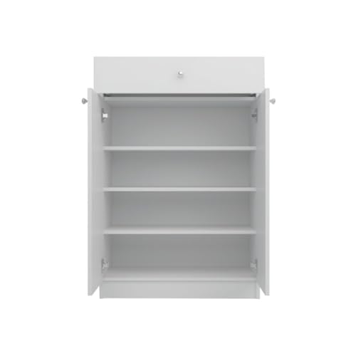 Image of Amazon Brand - Solimo Eva 2 Door Shoe Cabinet | Engineered Wood | Footwear Organizer with 1 Drawer and 4 Shelves | Wooden Shoe Rack for Home & Office | 12 Months Warranty | White