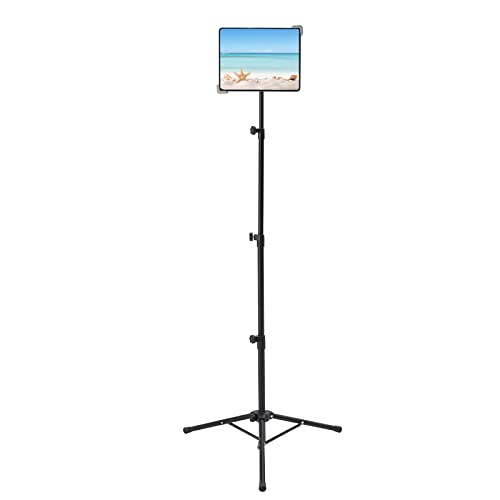 IPad Tripod Stand, Raking Foldable Floor Height Adjustable Tablet Tripod Stand for iPad Mini, iPad Air, iPad 1,2,3,4 and Most 7-12 Inch Tablets, Carry Bag Included