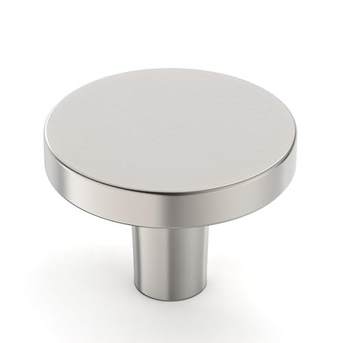 Amerdeco 20 Pack Brushed Satin Nickel Cabinet Knobs Single Hole Cabinet Pulls 1 Inch (30MM) Diameter Round Drawer Knobs and Pulls for Bathroom Cabinets K0021