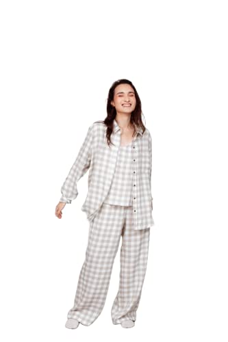 Pyjama en lin pour femme haut de gamme, tenue de détente chic 3 pièces
