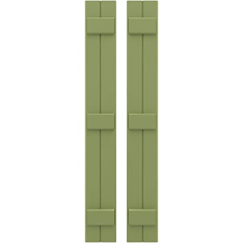 7"W x 50"H Americraft Two Board (3 Batten) Exterior Real Wood Joined Board-n-Batten Shutters (Per Pair), Moss Green