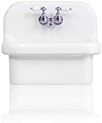 NEW Small Wall Mount High Back Utility Sink Antique Inspired Deep Basin Porcelain Farm Sink Package, White/Chrome