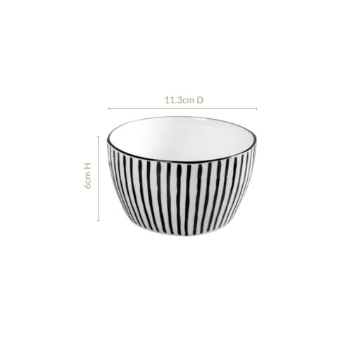 Image of Nestasia Ceramic Snack Bowl Set of 5 (350ml Each) - Dishwasher & Microwave Safe Bowls for Serving Soup, Rice, Dal, & Salad | Black & White Printed Bowls with Glossy Finish - Ideal for Gifting