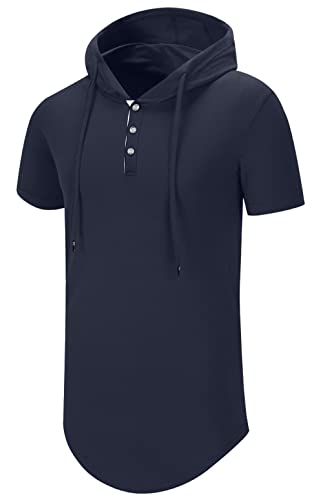 Kuyigo Men's S-5X Short Sleeve Fashion Athletic Hoodies Sport Sweatshirt Causal Hooded T-Shirts Navy Small #TOP4