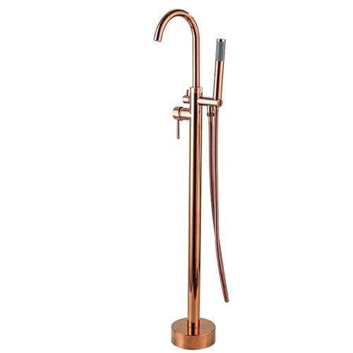 BiaoTeng Grifo Para Bañera Exenta Monomando Frío y Caliente Latón Conexión G1/2 Grifo de Pie Para Bañera Exenta oro Rosa