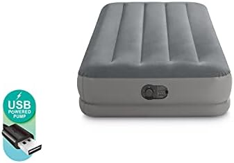Intex Dura-Beam Standard Series Prestige Mid-Rise Airbed with Fastfill USB Powered Internal Air Pump, Twin, Grey