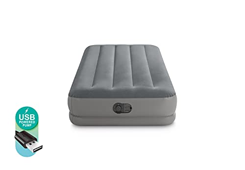Intex Dura-Beam Standard Series Prestige Mid-Rise Airbed With Fastfill Usb Powered Internal Air Pump, Twin Grey #TOP1