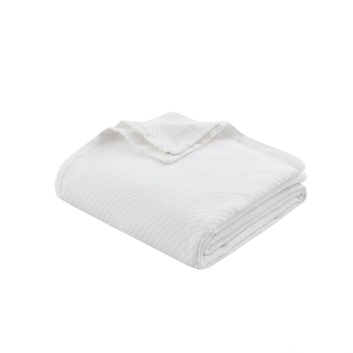 Image of Madison Park Liquid Cotton Luxury Blanket Premium Soft Cozy 100% Ring Spun Cotton For Bed , Couch or Sofa, Twin, White | Breathable Fabric for Bed or Couch, Diamond Pattern, Lightweight, OEKO-TEX Certified