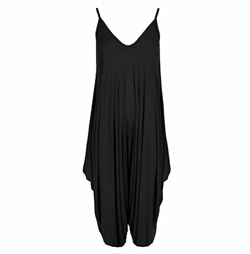 Top Linen (NW) Limited Womens Long Sleeveless Jumpsuit All In One Jumpsuit - Casual Cami Lagenlook Romper Playsuit - Made In UK (Black Jumpsuite One size)